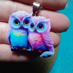Colorful Owl Pendant Necklace multicolor pink blue green